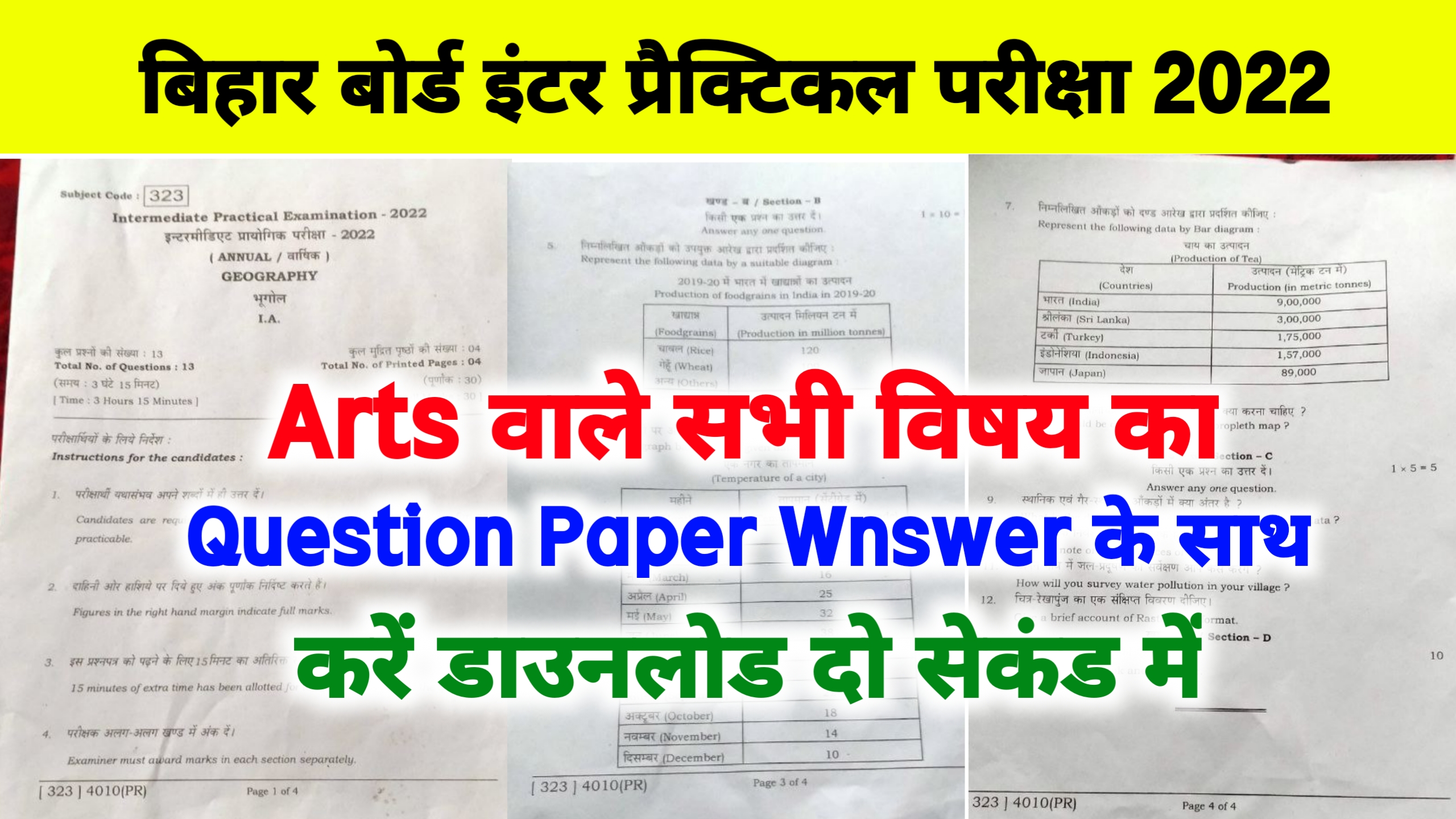 Bihar Board 12th Arts Practical Exam Question Paper 2022 ; Inter Question Viral With Answer Sheet