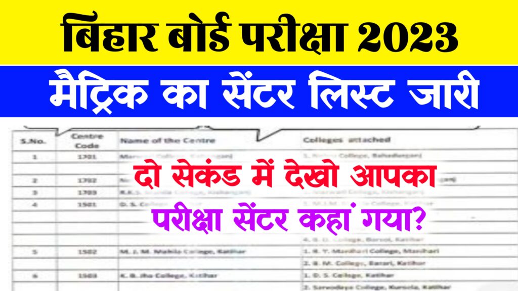Bihar Board 10th Exam Center List 2023 Download Biharboardonline.com