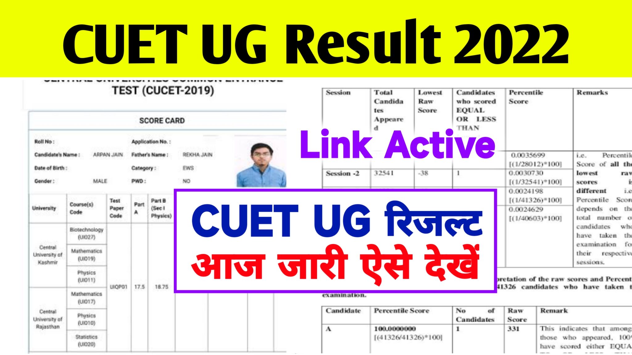 CUET UG Results 2022 Download cuet.samarth.ac.in Rank Card, Cut Off