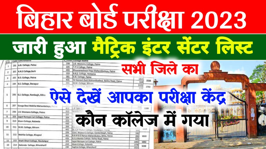 Bihar Board Exam Center List 2023 Out | Matric & Inter Exam Center List 2023 All District