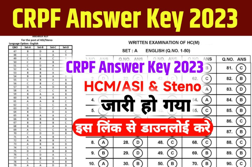 CRPF Answer Key 2023 Kaise Dekhe – (जारी हुआ उत्तर कुंजी), Head Constable HC/ASI Answer Key @crpf.gov.in