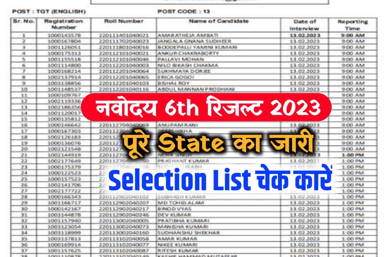 JNVST 6 Merit List 2023 ~ Download Result & Scorecard @navodaya.gov.in