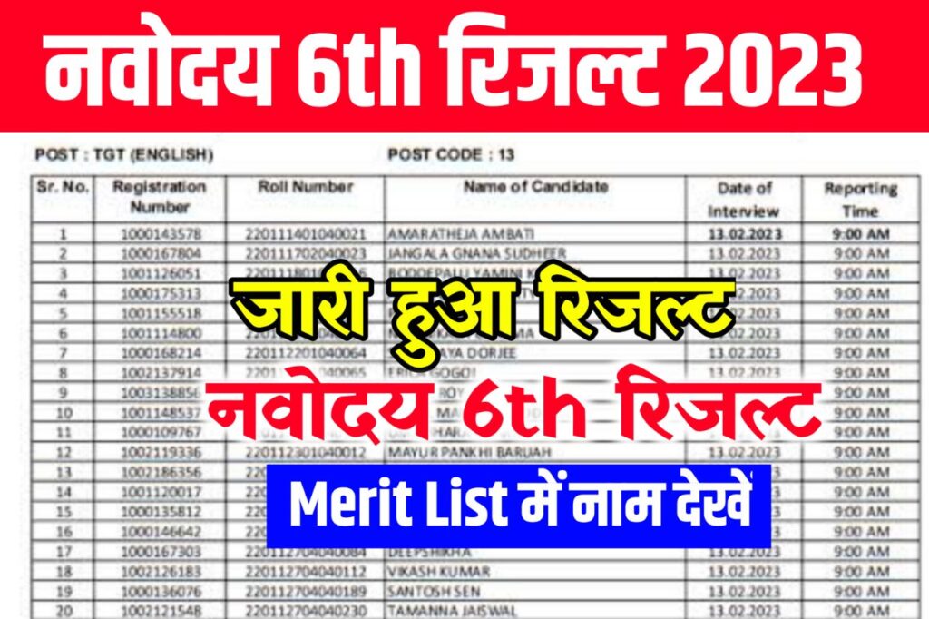 JNVST Result 6th Class 2023 ~ Download Result & Selection List @navodaya.gov.in