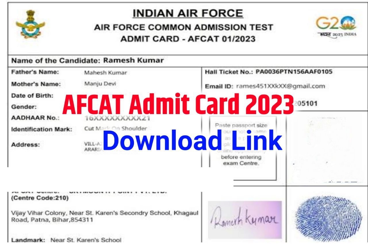 AFCAT Admit Card 2023 Download, AFCAT-2 Hall Ticket Link @ afcat.cdac.in