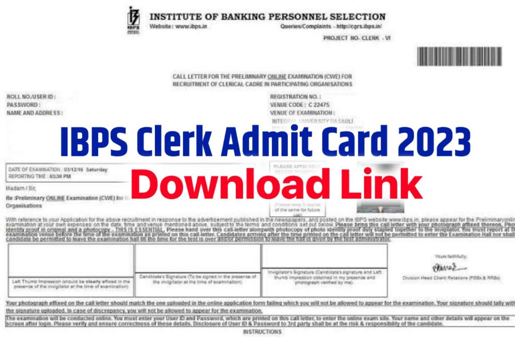 IBPS Clerk Admit Card 2023 Download Link, Exam Date & Pattern @ibps.in