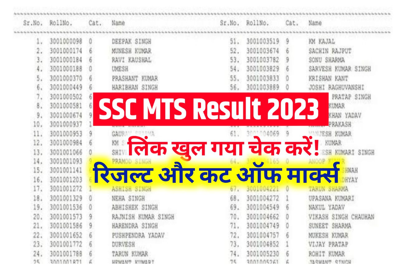 SSC MTS Result 2023 Official Link, Cut Off Marks, Merit List Download @ ssc.nic.in
