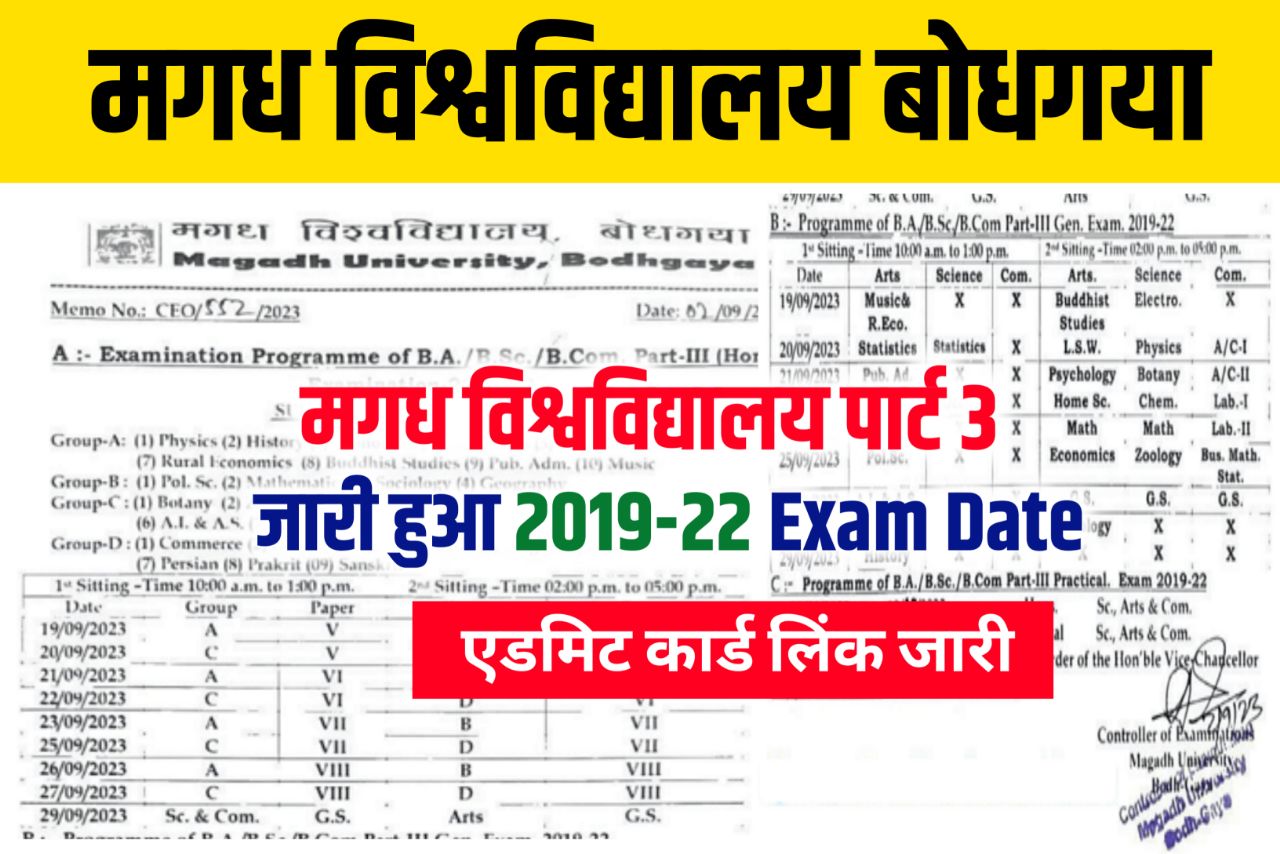 Magadh University Part 3 Exam Date 2019-22 Download : (जारी हुआ) ,Check BA BSC BCOM Part 3 Exam Date 2023