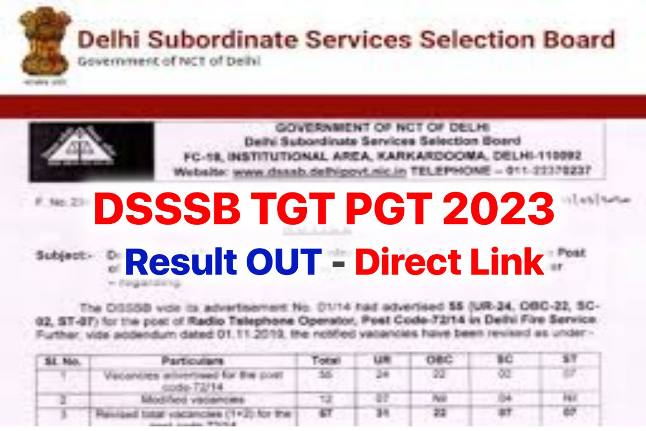 DSSSB TGT PGT Result 2023, Cut Off Marks, Merit List @ dsssb.delhi.gov.in