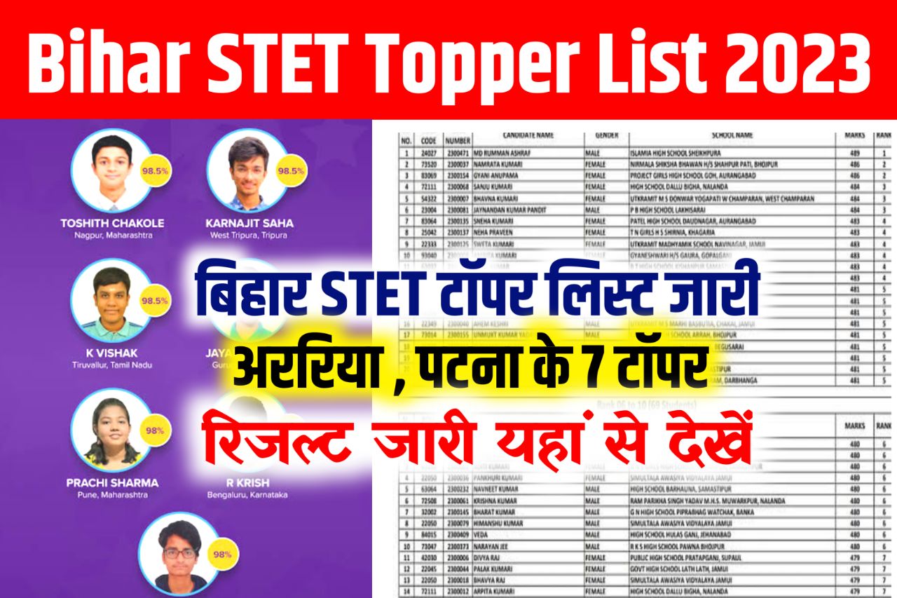 Bihar STET Topper List 2023: बिहार एसटीईटी टॉपर लिस्ट जारी यहां देखें सभी अभ्यर्थी ,इस जिले से 7 टॉपर