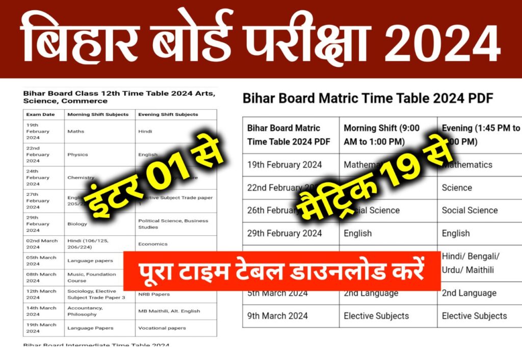 Bihar Board Exam Date 2024 Class 10th & 12th: बिहार बोर्ड 10वीं 12वीं परीक्षा 2024 का टाइम टेबल यहां से देखें...