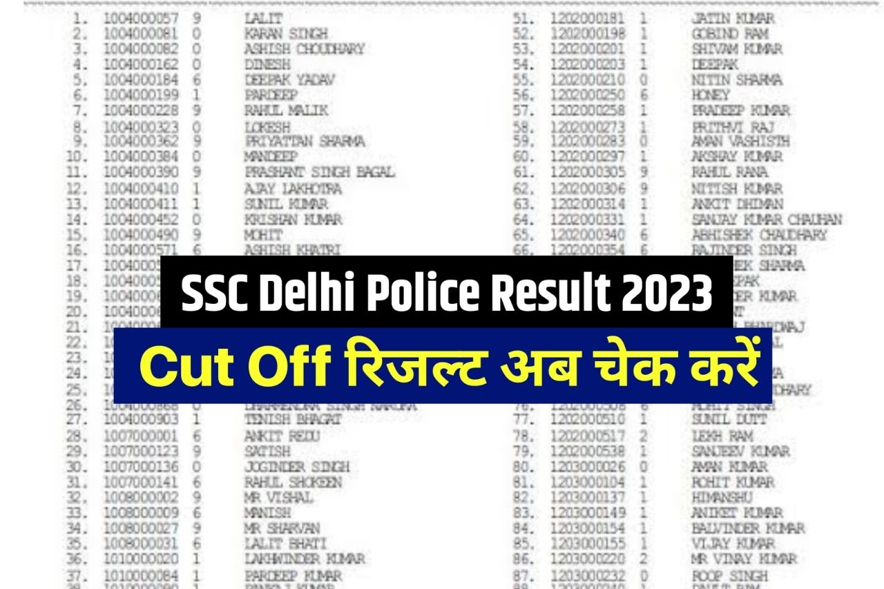 SSC Delhi Police Constable Result 2023 ,Merit List PDF Download @ssc.nic.in