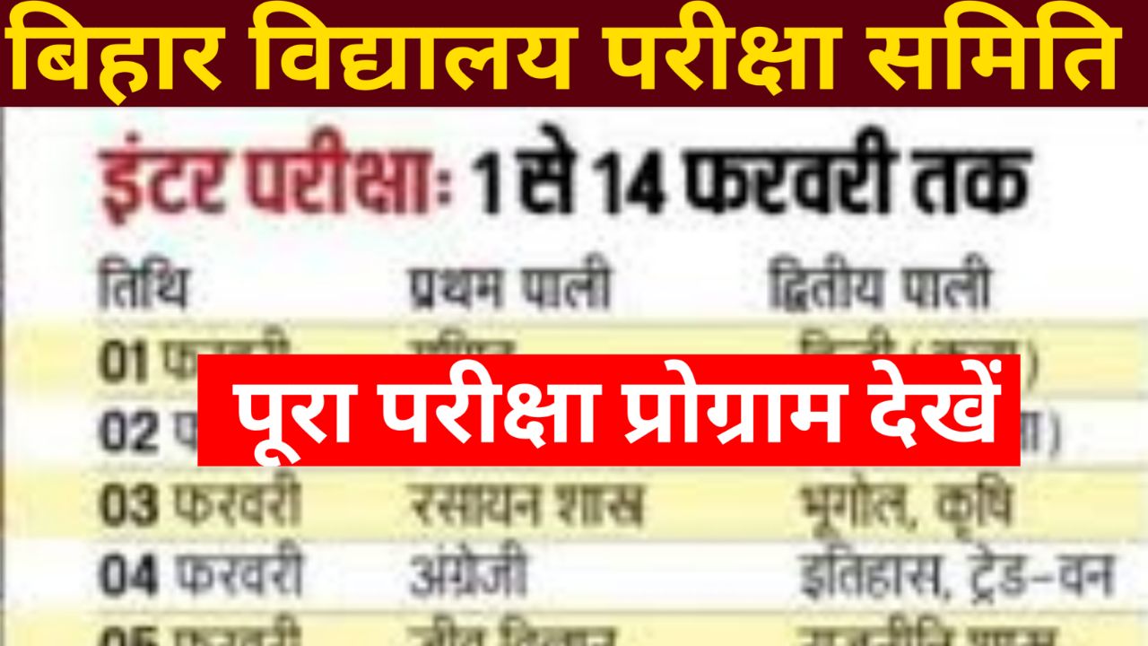 Bihar Board Inter Time Table 2025 – BSEB 12th Exam Date Sheet Pdf