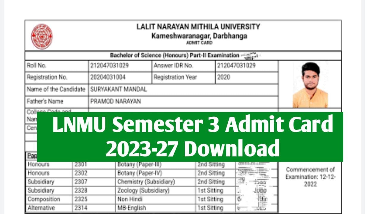 LNMU UG Semester 3 Admit Card 2023-27 Download at lnmu.ac.in, LNMU Part 3 Admit Card 2023-27