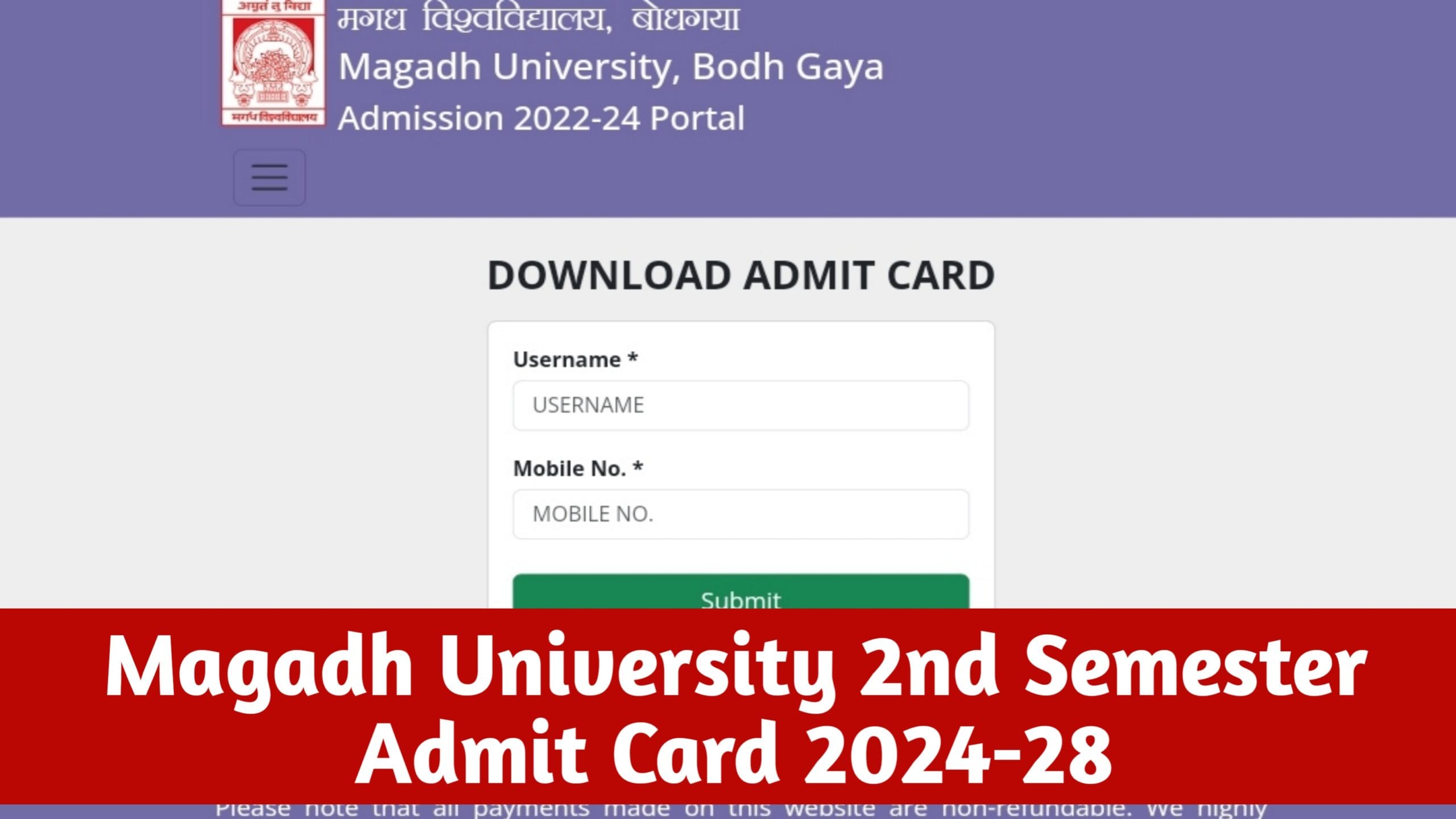 Magadh University UG 2nd Semester Admit Card 2024-28 : How To Download Magadh University Part 2 Admit Card 2025 (2024-28) @magadhuniversity.ac.in