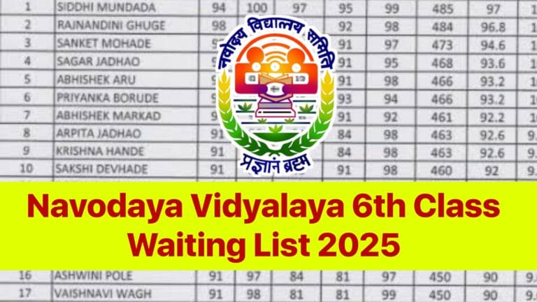 JNV 6th Class Waiting List 2025 : नवोदय कक्षा 6 में नामांकन के लिए वेटिंग लिस्ट में चेक करें अपना नाम