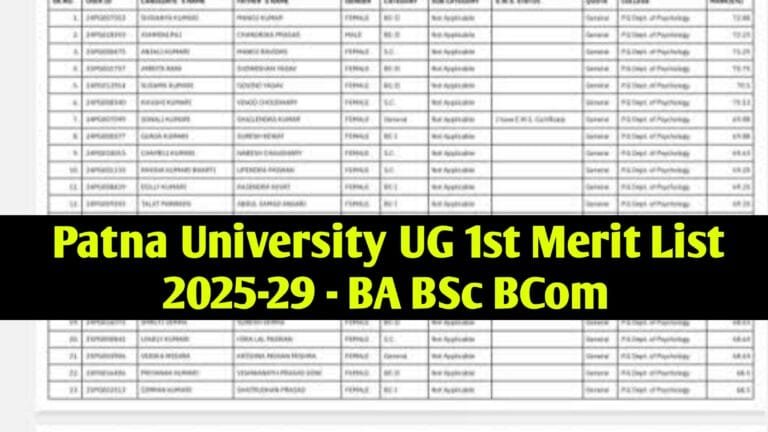 Patna University 1st Merit List 2025, 2025-29 (Out): Download BA, B.Com, B.Sc (Regular/Vocational) Admission Merit List & Allotment Letter at pup.ac.in