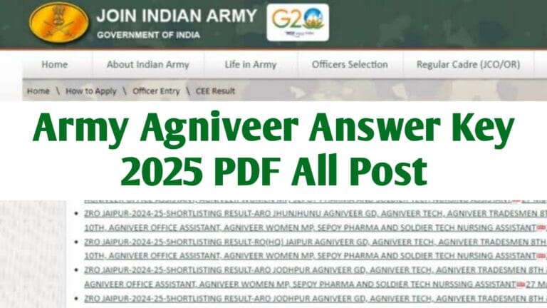 Indian Army Agniveer Answer Key 2025 : Check Army Agniveer CCE Answer Key & Response Sheet