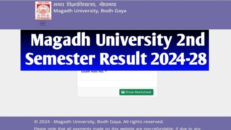 Magadh University 2nd Semester Result 2024-28 : Check Result & Marksheet @madhuniversity.ac.in