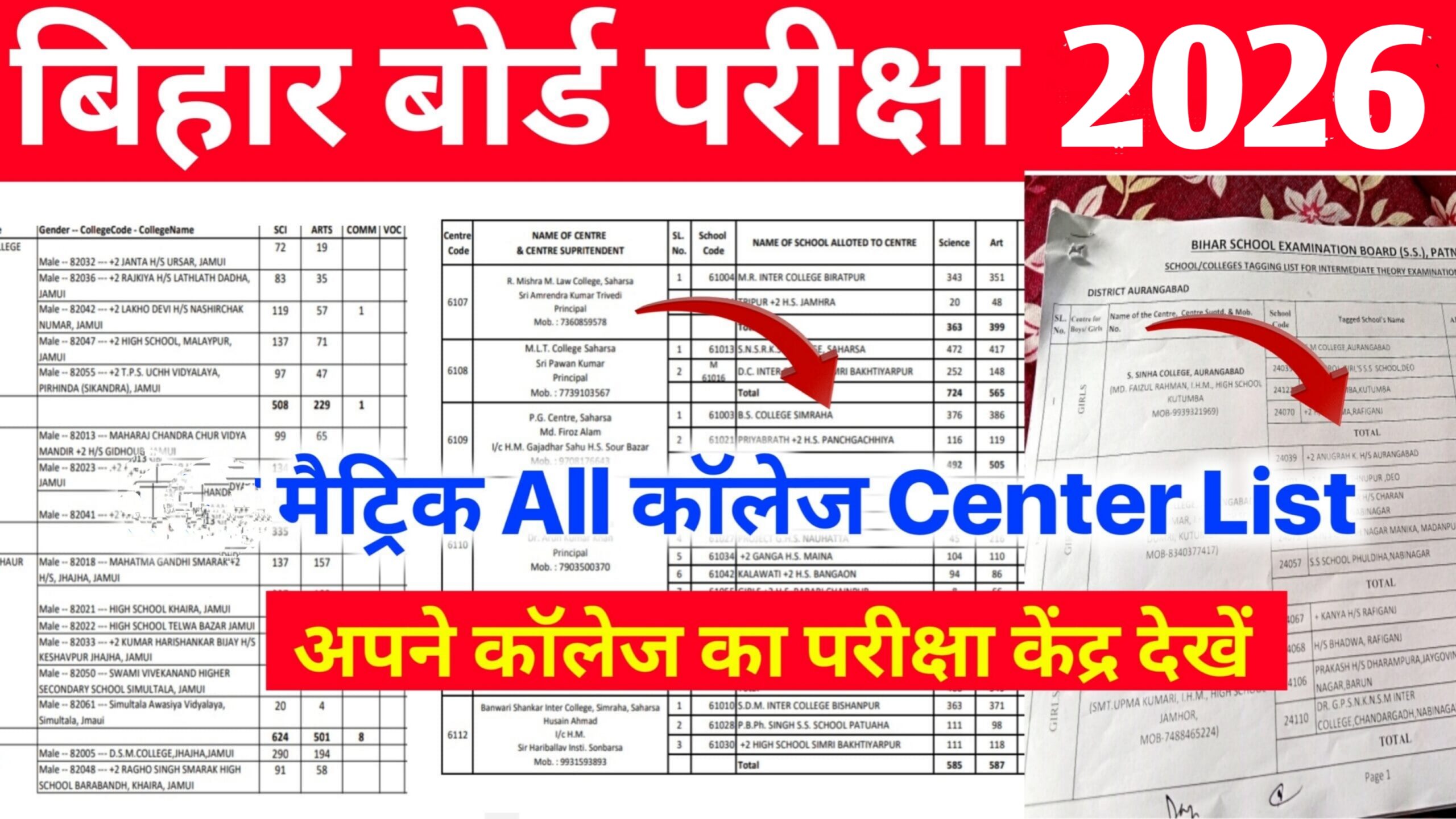Bihar Board 10th (Matric) Exam Center List 2026 : District Wise सेंटर लिस्ट