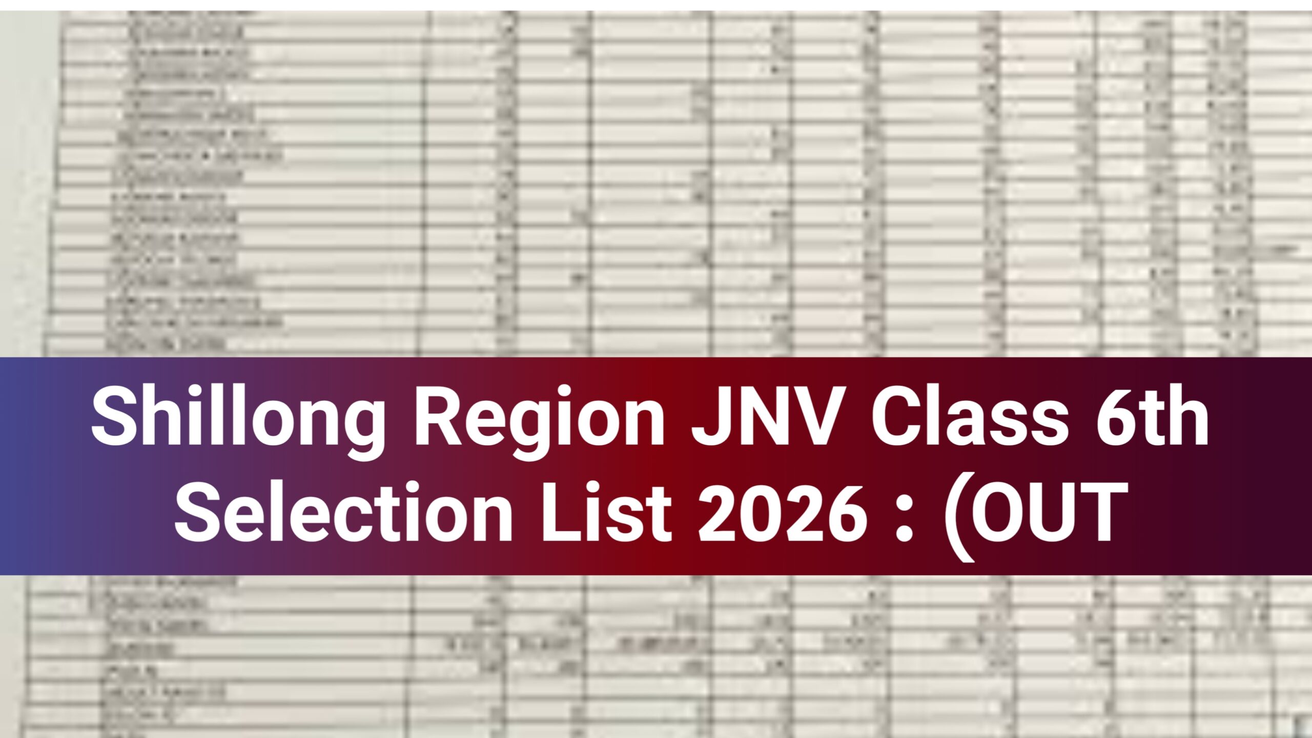 Shillong Region JNV Class 6th Selection List 2026 : (OUT) - Check JNV Shillong Region Class 6 Result & Cut Off