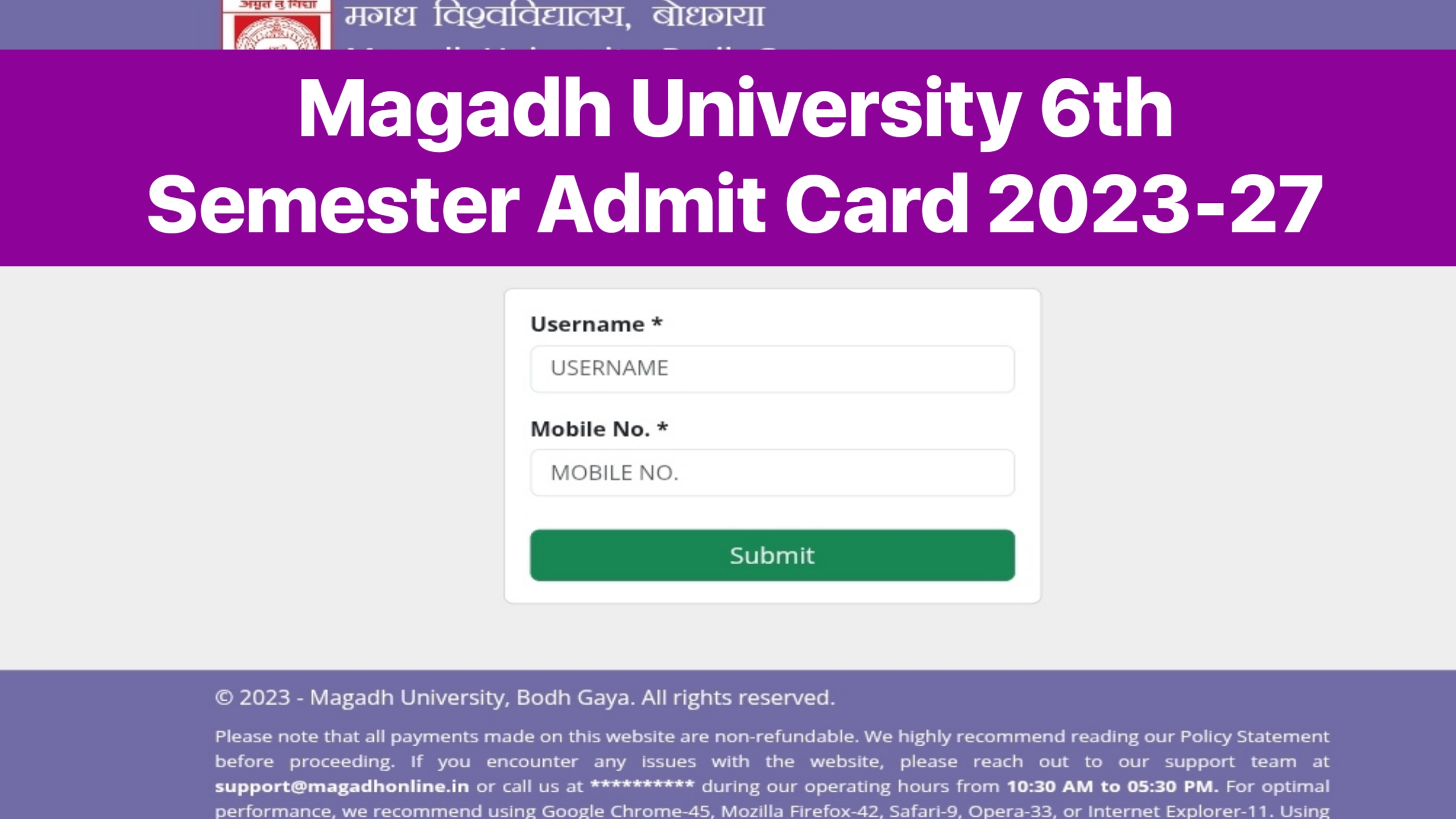 Magadh University 6th Semester Admit Card 2026: (Session 2023-27) - डाउनलोड करें