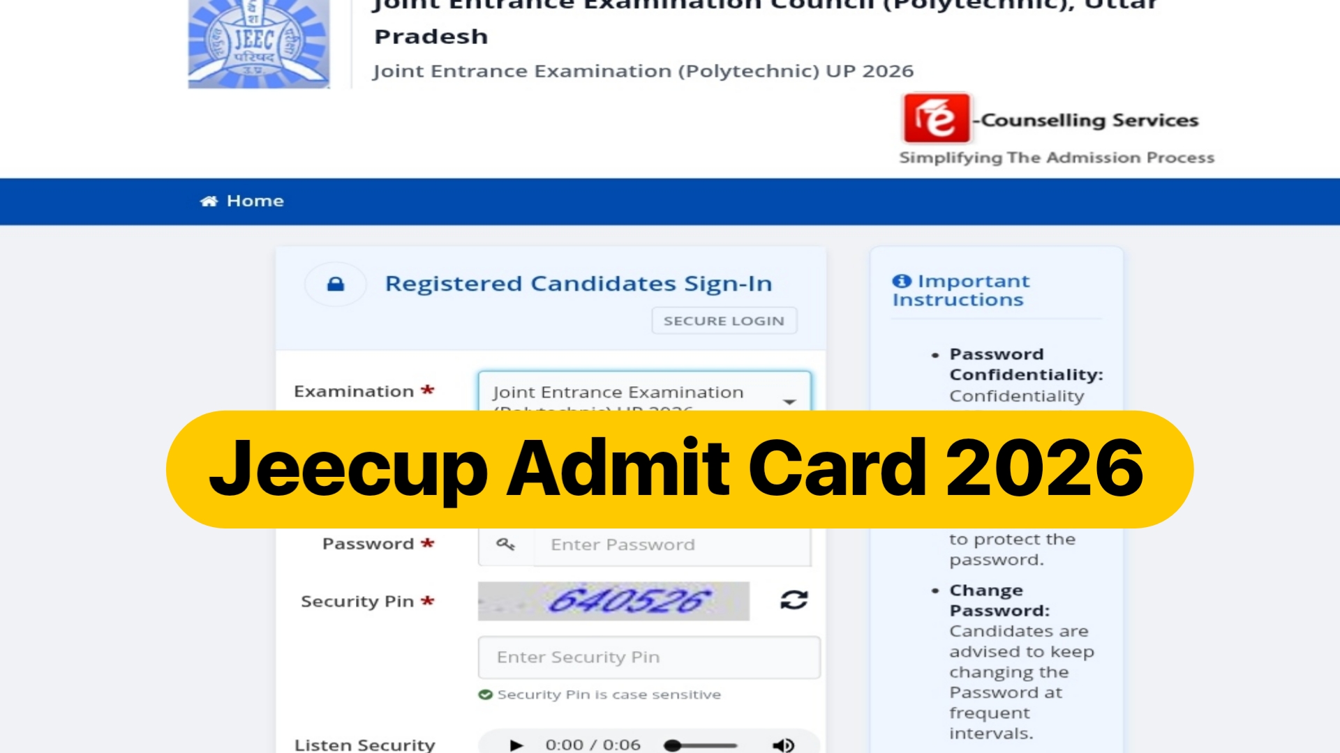 JEECUP Admit Card 2026: Download: How to Download, Details Mentioned