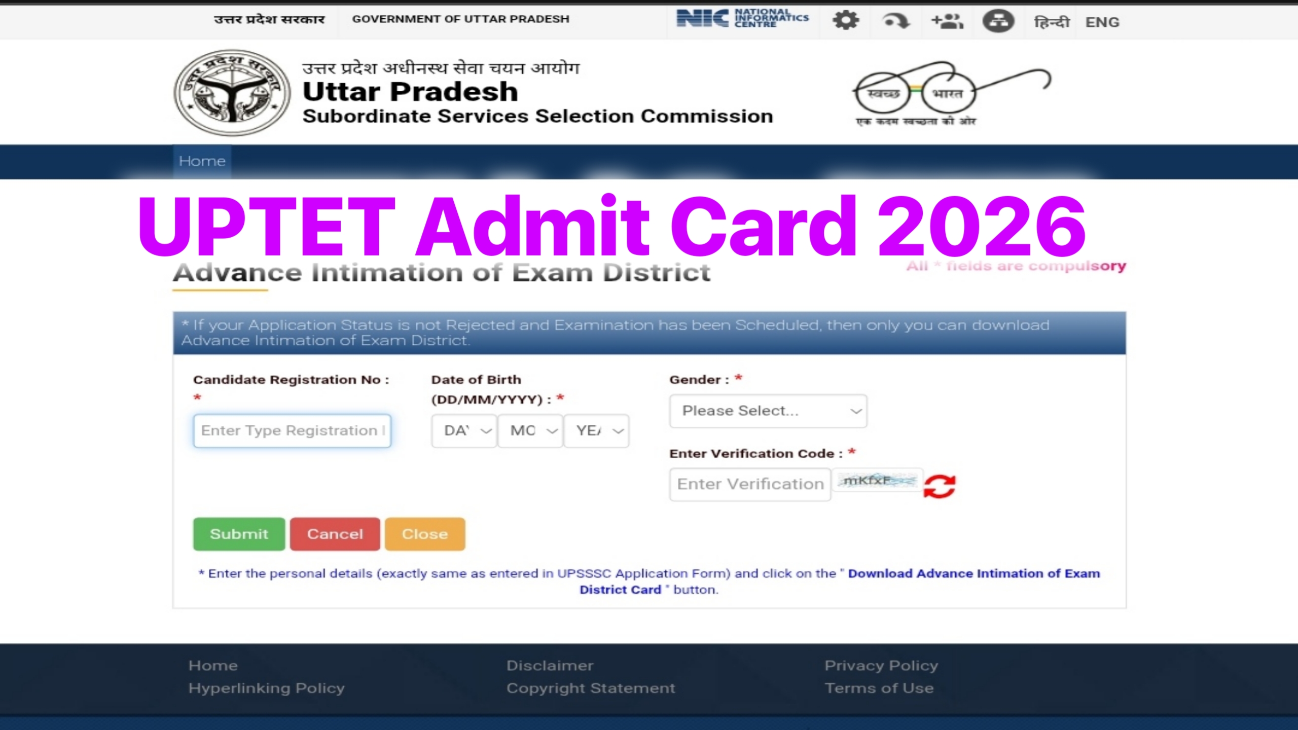 UPTET Admit Card 2026 Download Exam City Details OUT