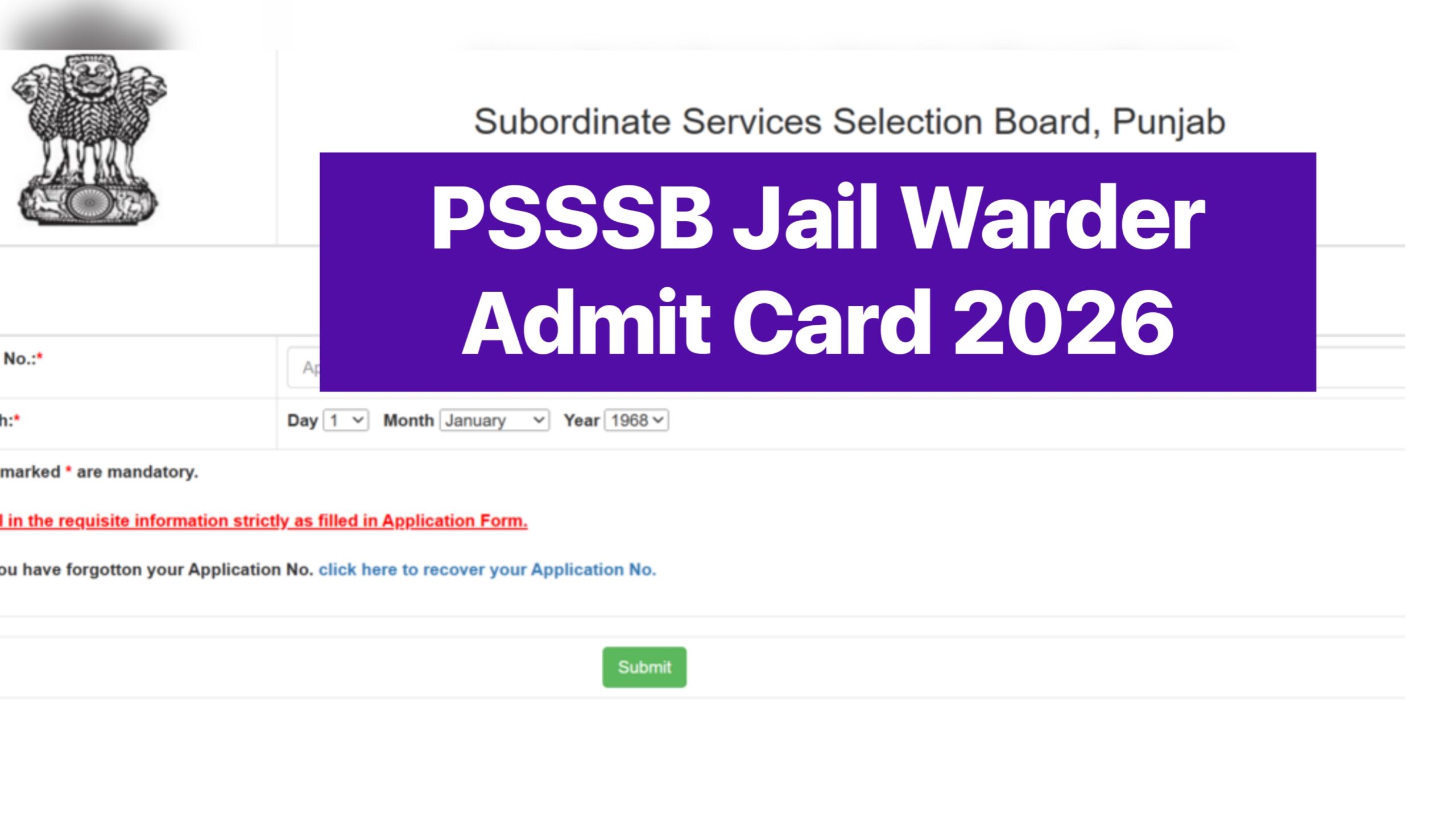 PSSSB Jail Warder Admit Card 2026 OUT at sssb.punjab.gov.in