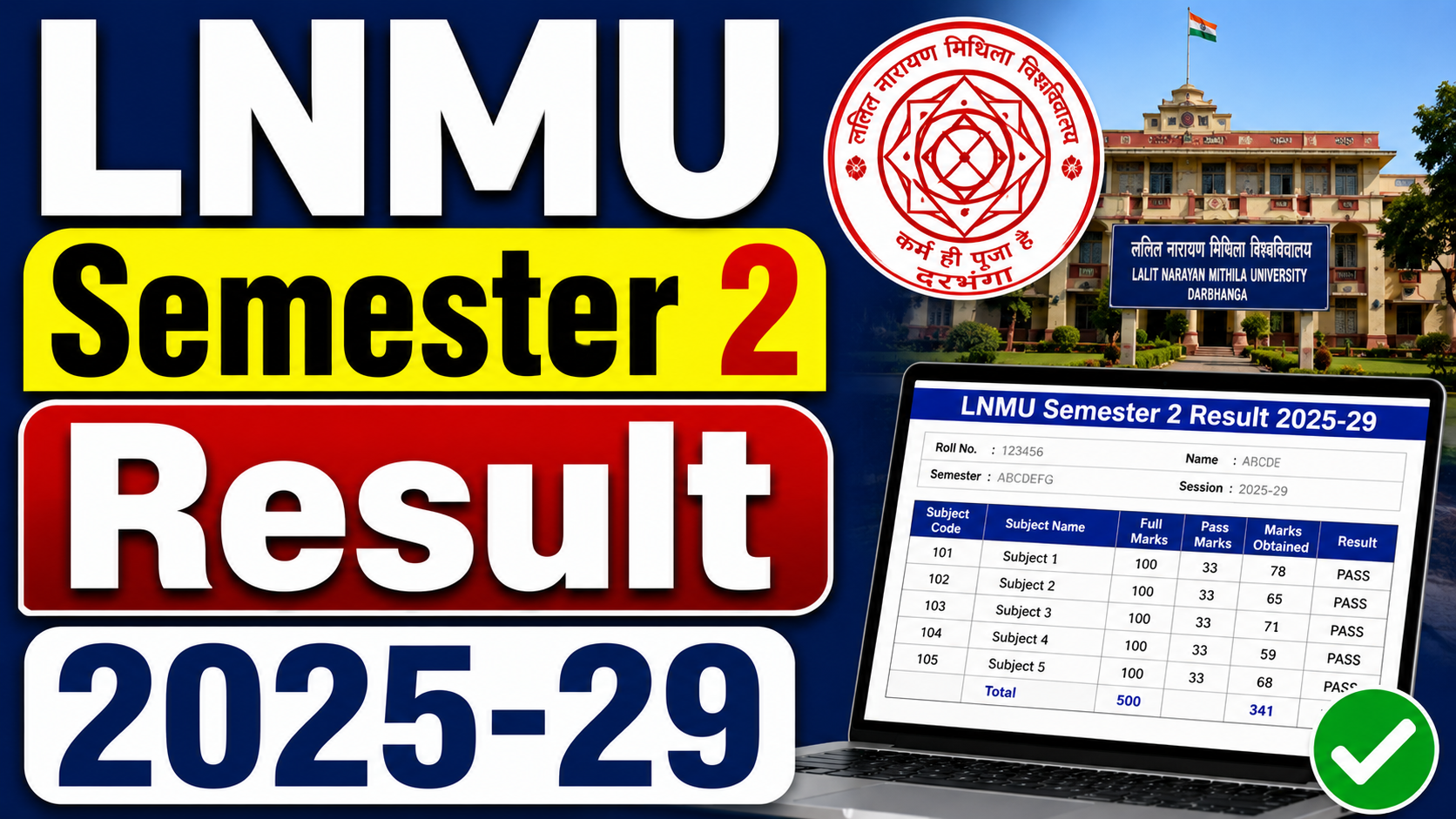 LNMU Semester 2 Result 2025-29 - BA/BSc BCom Second Semester Result 2026